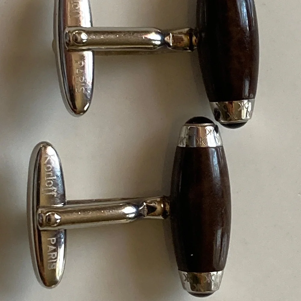 Korloff Paris Luxury Wood & Silver Designer Barrel Cufflinks France